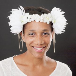 white flower crown with chain detail